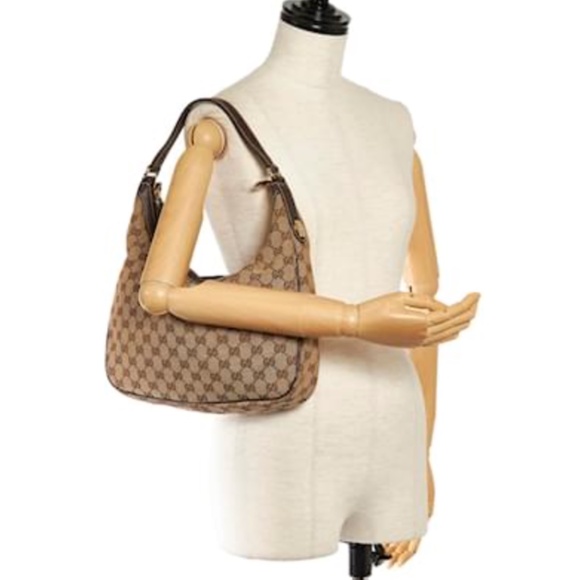 GUCCI | GG Jacquard/Leather Trim Hobo Shoulder Bag in Brown - Picture 3 of 17